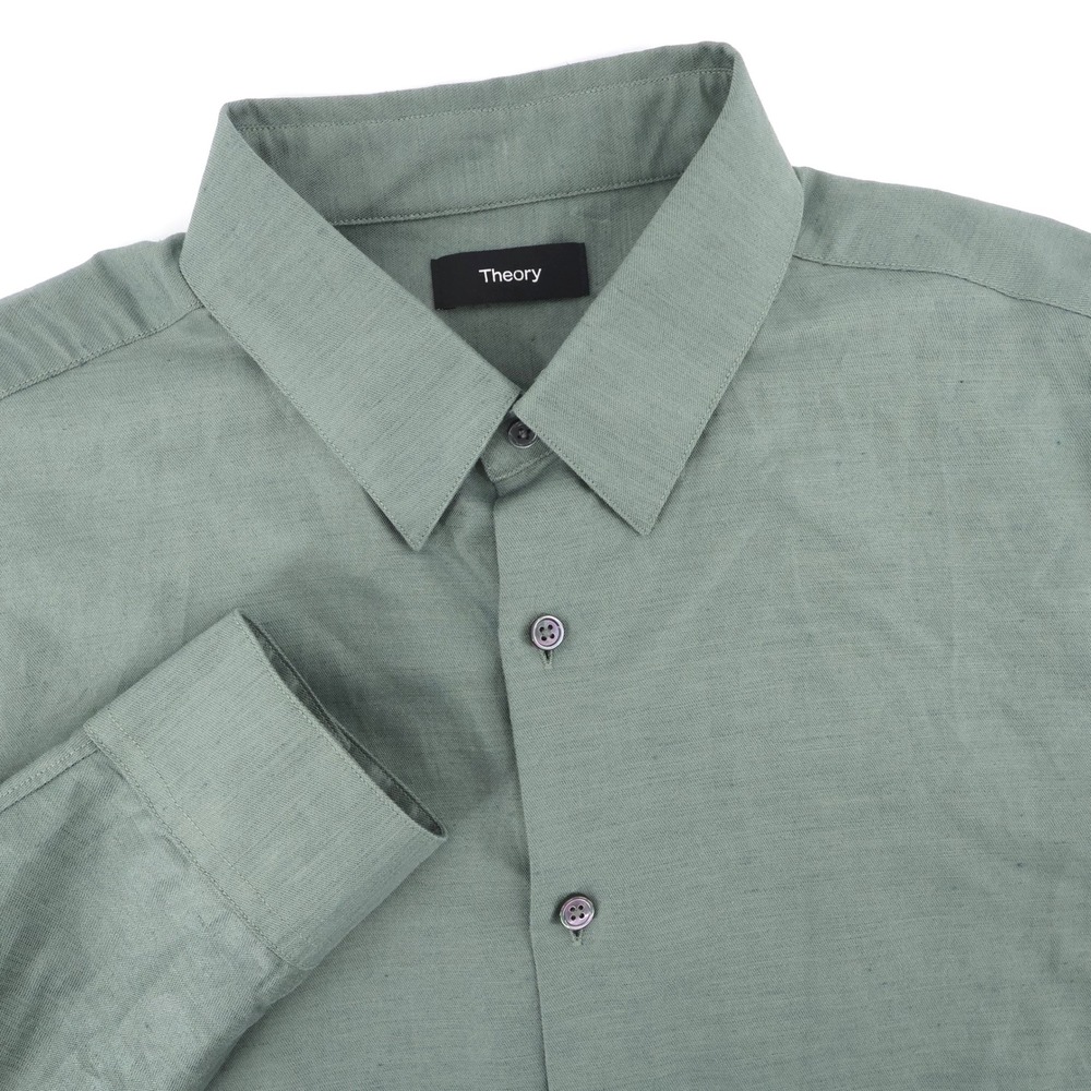 NEW Theory Irving Essential Linen Blend Shirt Sage Green Long Sleeve Mens Medium
